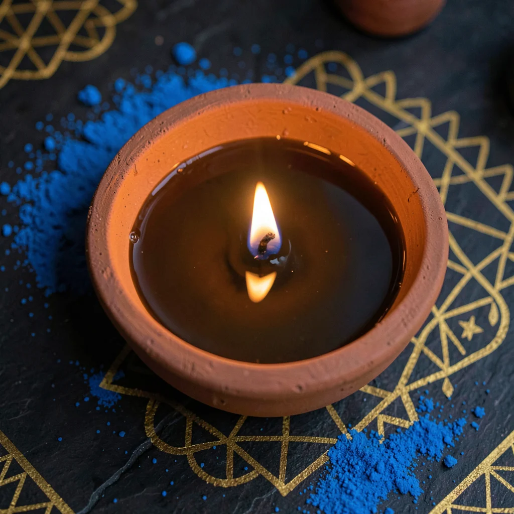 Single Diya Oil Surface Reflection