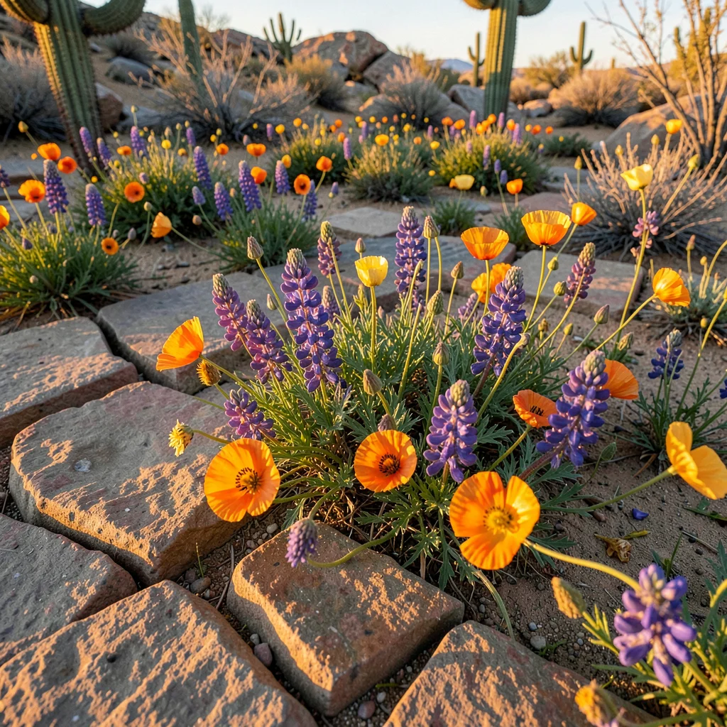 Wildflowers Emerging Through Desert Pavement
