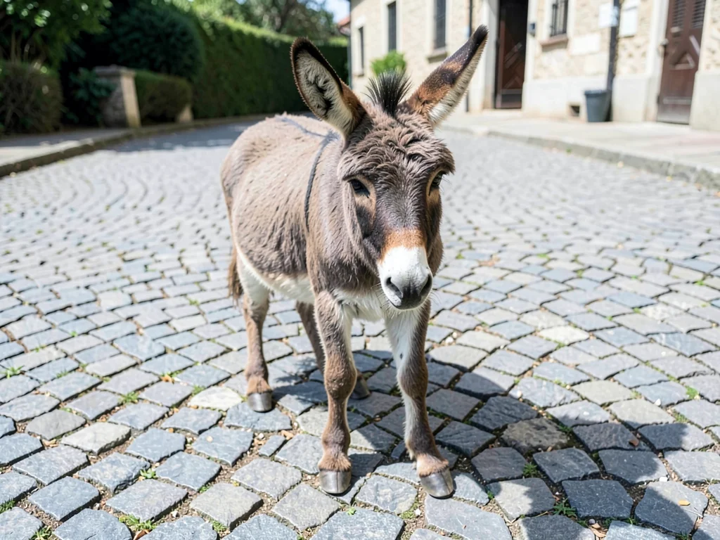 Donkey on cobblestone