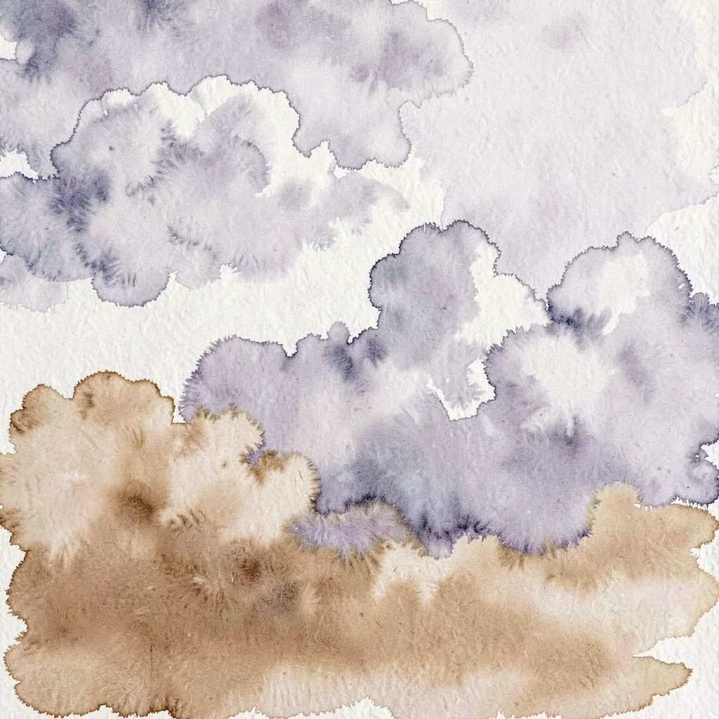 A drifting altocumulus cloud-shape arrays across the upper-half in pale lavender