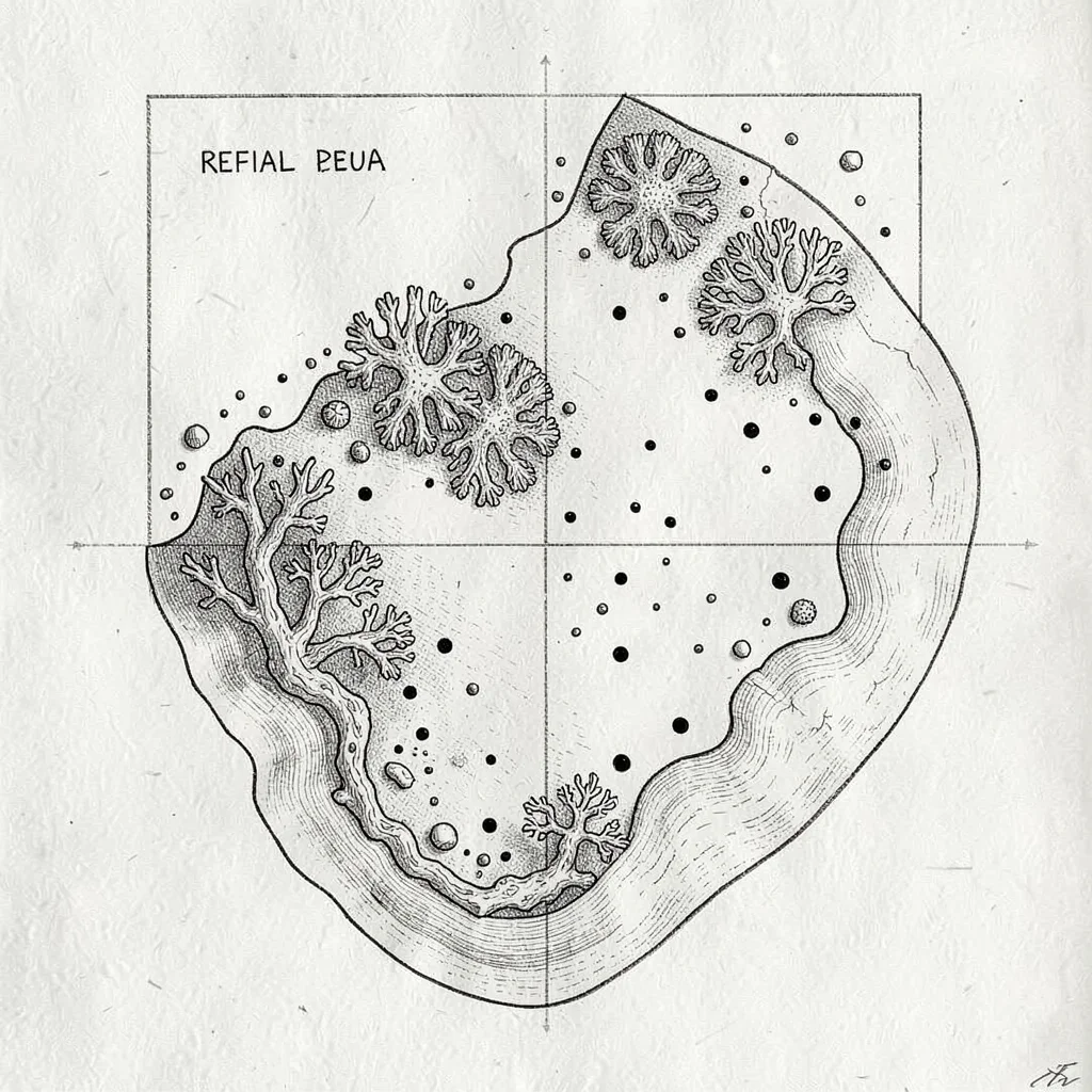 plan view of a regional reef diagram with species marker dots