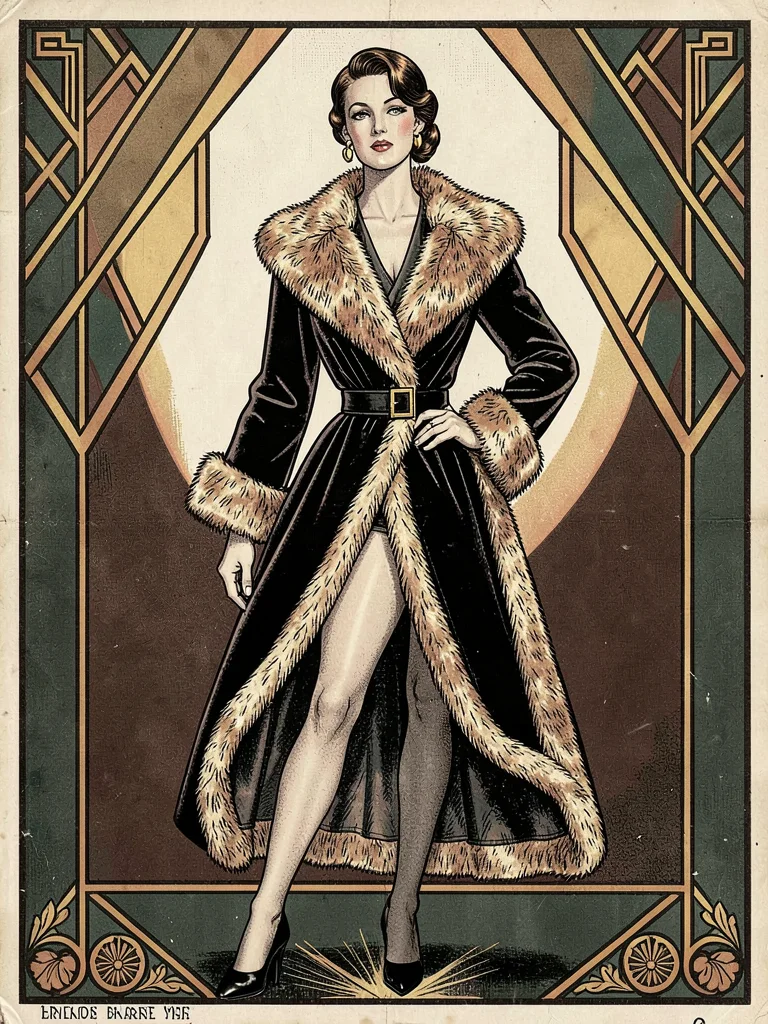 Fur-trimmed velvet geometric