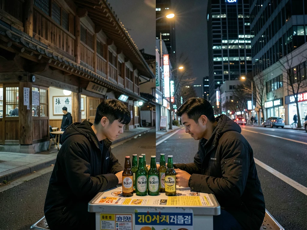 Soju at convenience store table