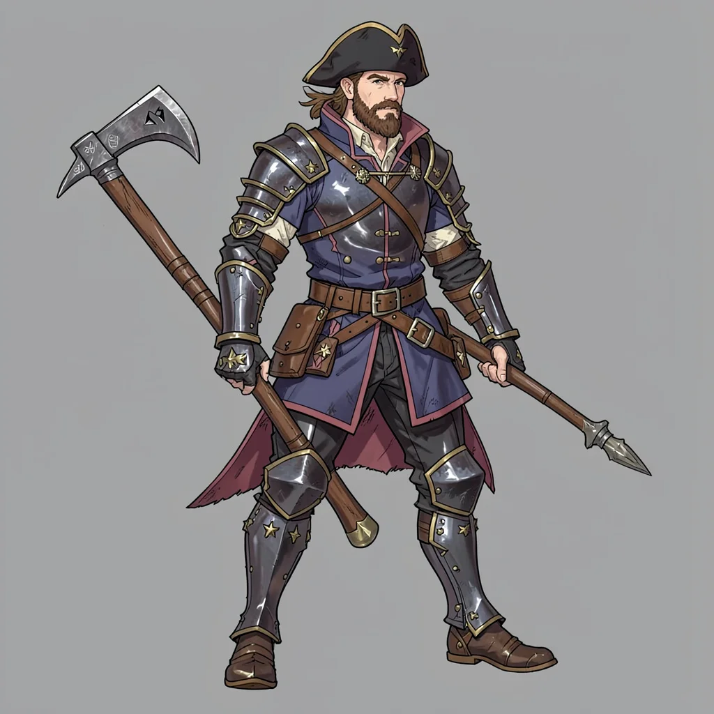 Fantasy armor illustration, a pirate captain's mixed armor with naval coat and b