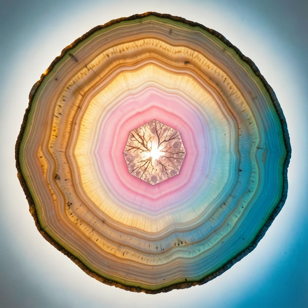 Watermelon tourmaline cross-section, pink center grading to green rind, hexagona
