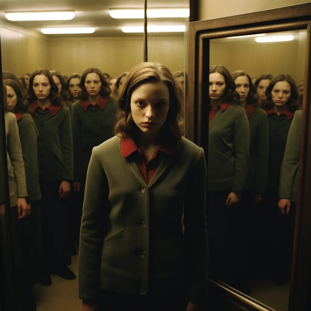 Photo Amidst a crowded party a woman holds a mirror r
