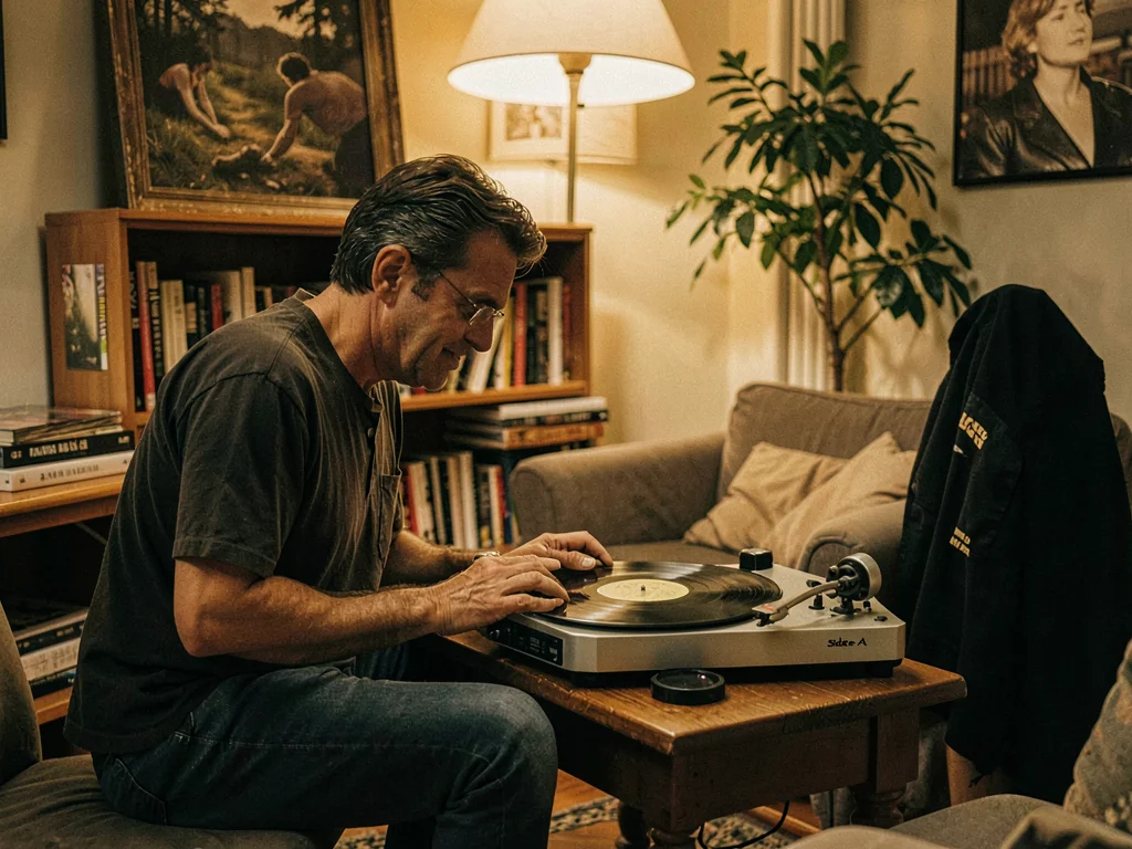Side A complete, getting up to flip, the intermission ritual of vinyl listening