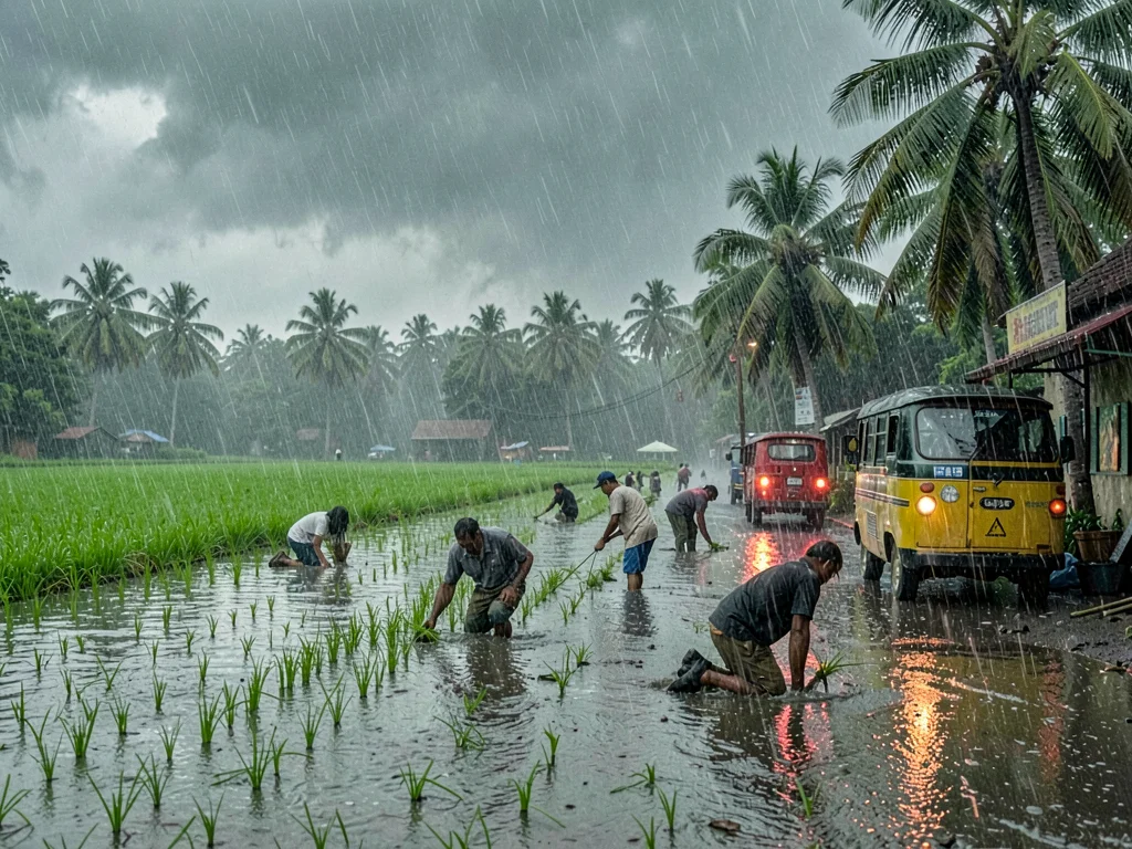Farmers Transplanting Rice in Monsoon Rain