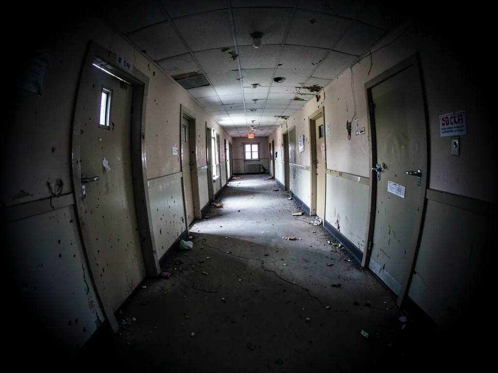 Abandoned hospital hallway