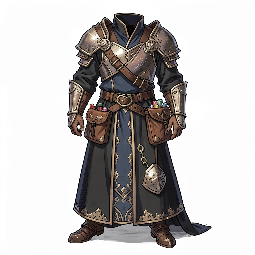 Fantasy armor illustration, a mage's battle robes with armored shoulders and spe