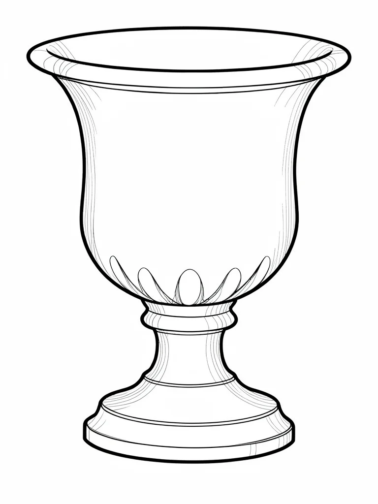 Cross-section of a single garden urn on pedestal, walls thinning gracefully towa